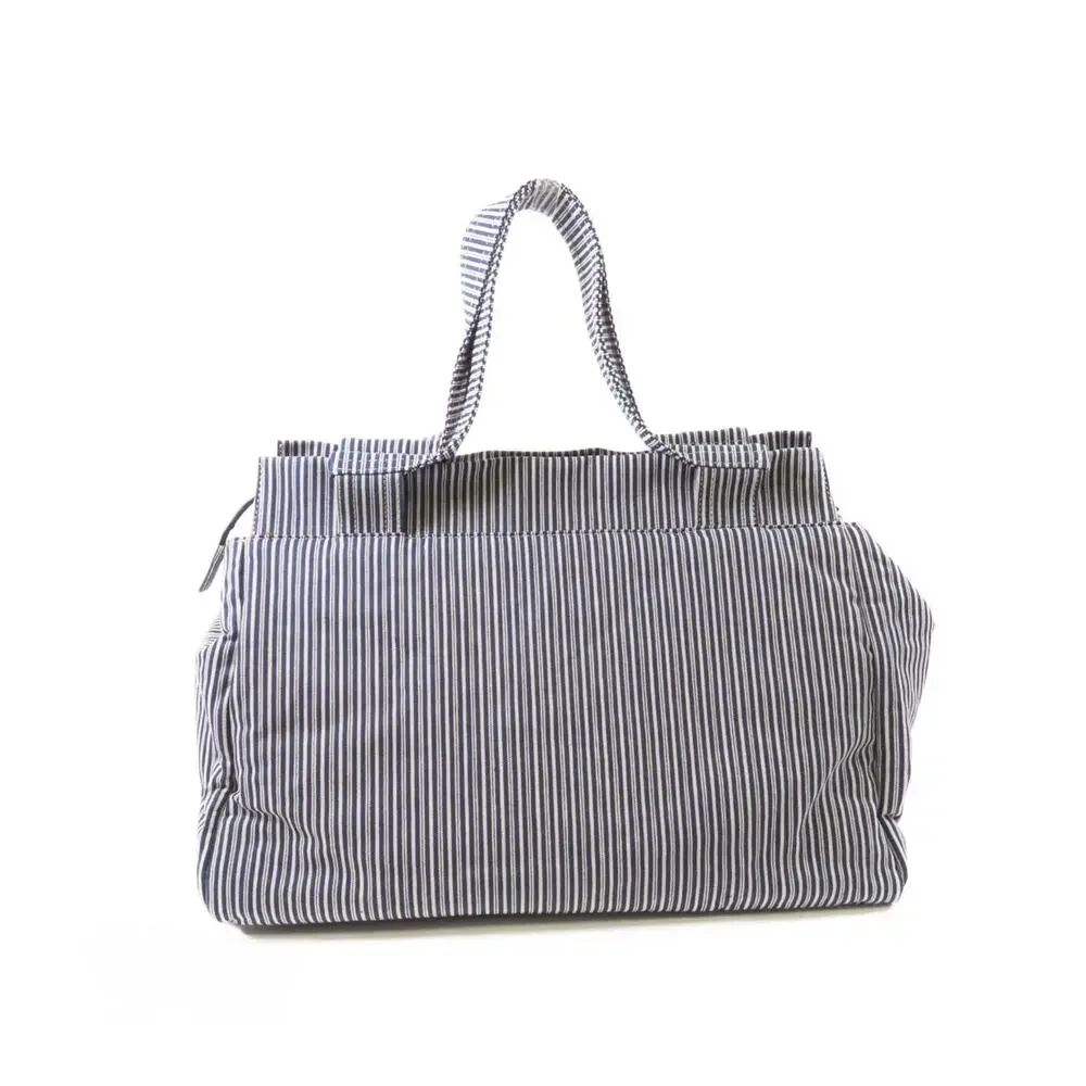 5396 - Chanel Canvas CC Striped Tote Bag Ginpaku Hand Stitched